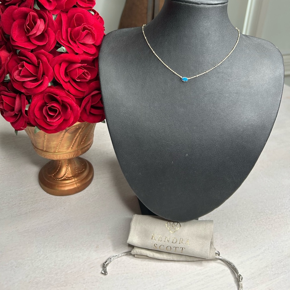 Mini Elisa Gold Satellite Short Pendant Necklace Blue Kyocera Opal - EUC